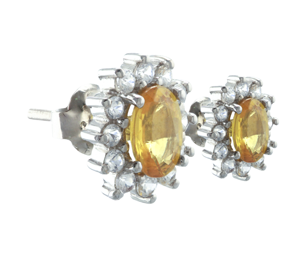 18KT WHITE GOLD EARRING PAIR SET WITH 02 YELLOW SAPPHIRES 
